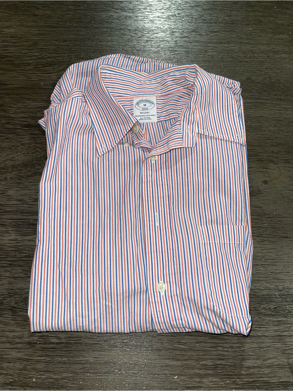 Men's Sz Med Brooks Brothers Regent Short Sleeve Blue/Orange/White Button Up‎